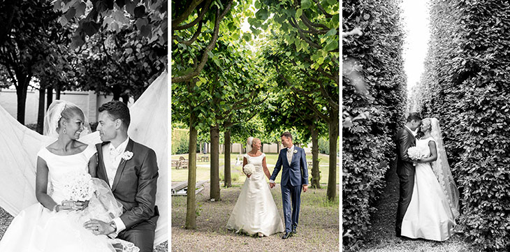 brudepar fotograferet i sophienberg slotshave