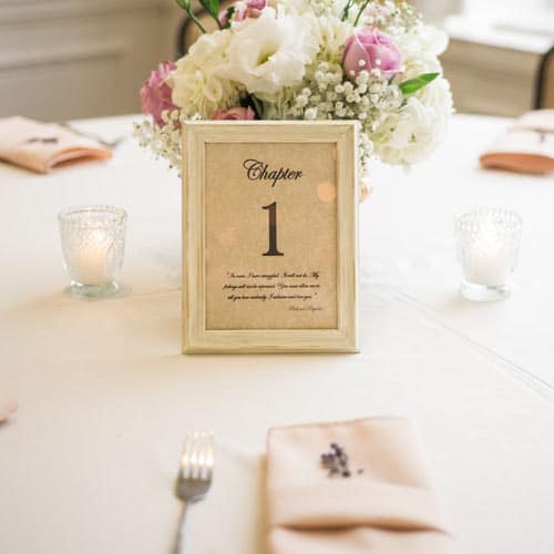 Bordskilt på bryllupsbord