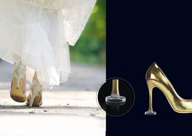 Guldfarvet stilet sko med hæle beskytter i plast